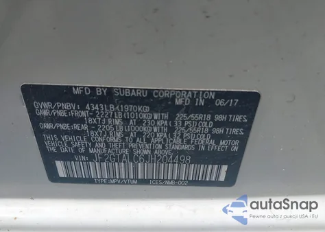 2018 Subaru Crosstrek 2.0I Limited z USA, uszkodzony, nr VIN JF2GTALC6J8204498